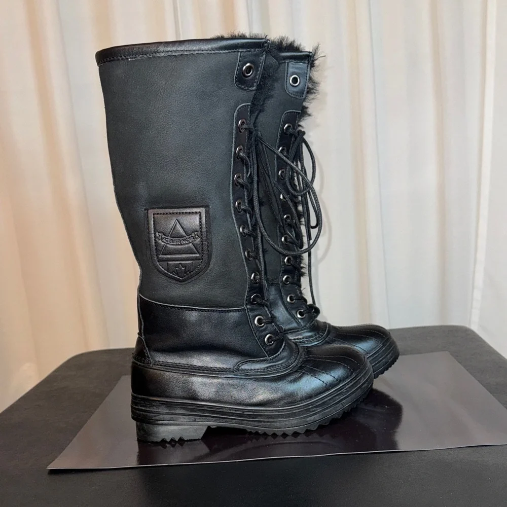 Atelier Noir By Rudsak Tall Black Lace-Up Winter Snow Boot Shearling And Leather - Picture 4 of 14